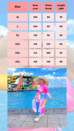 rainbow burkini size chart